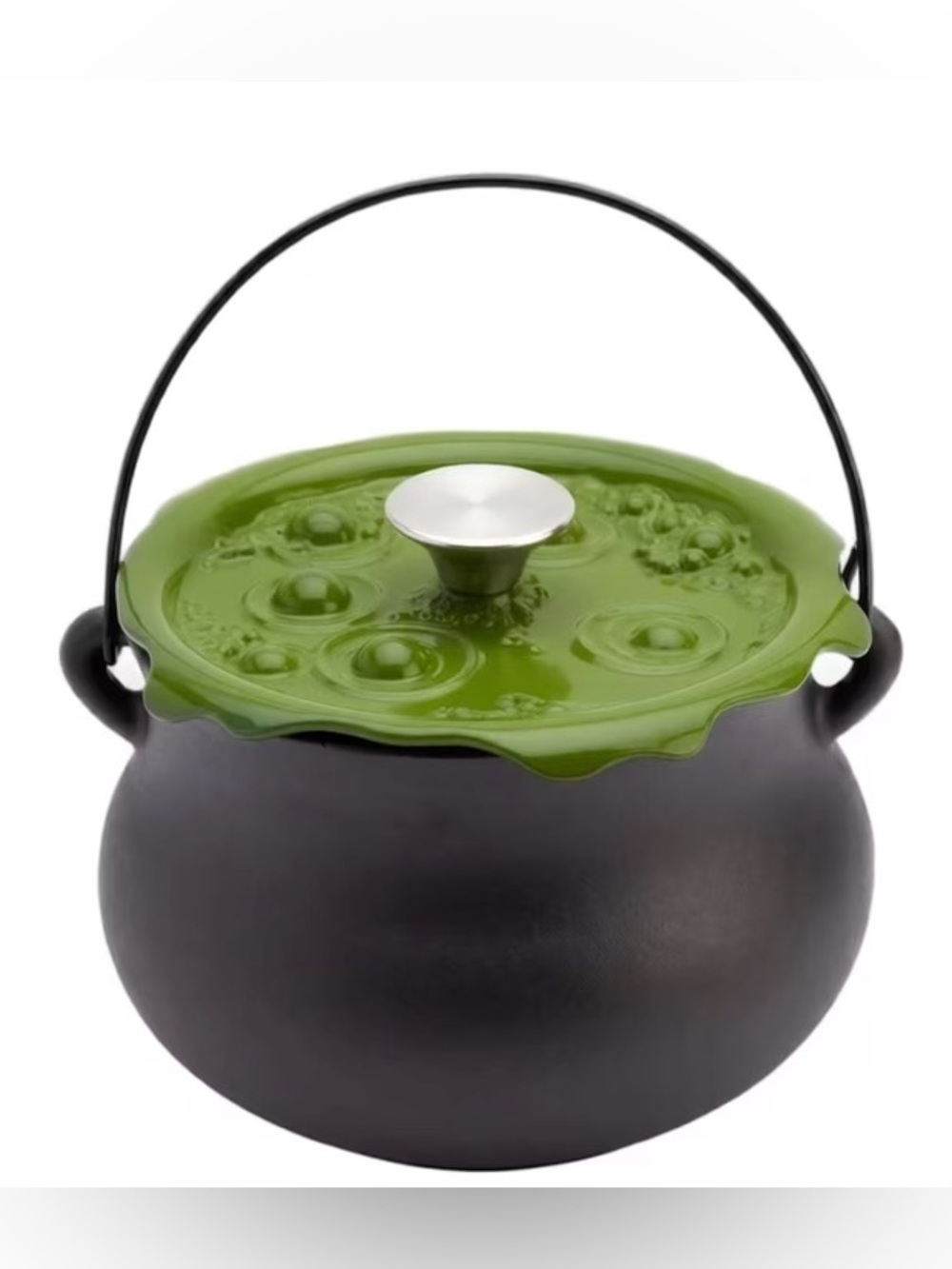 Halloween Cast Iron Cauldron Pot with Green Bubbling Lid  4QT Witches Brew NWT